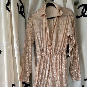 Rose gold long sleeve v neck sequin jumpsuit 10
